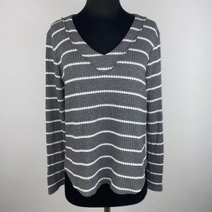Altar'd State S Gray White Stripe Waffle Knit Long Sleeve Top Rounded Hem